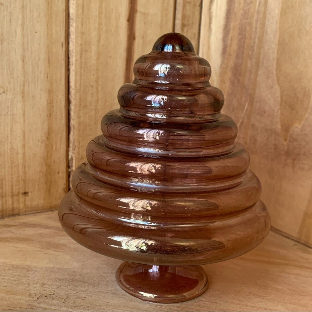Bombay Company Luster Orchid Handblown Art Glass Hive Vase Poland 5”